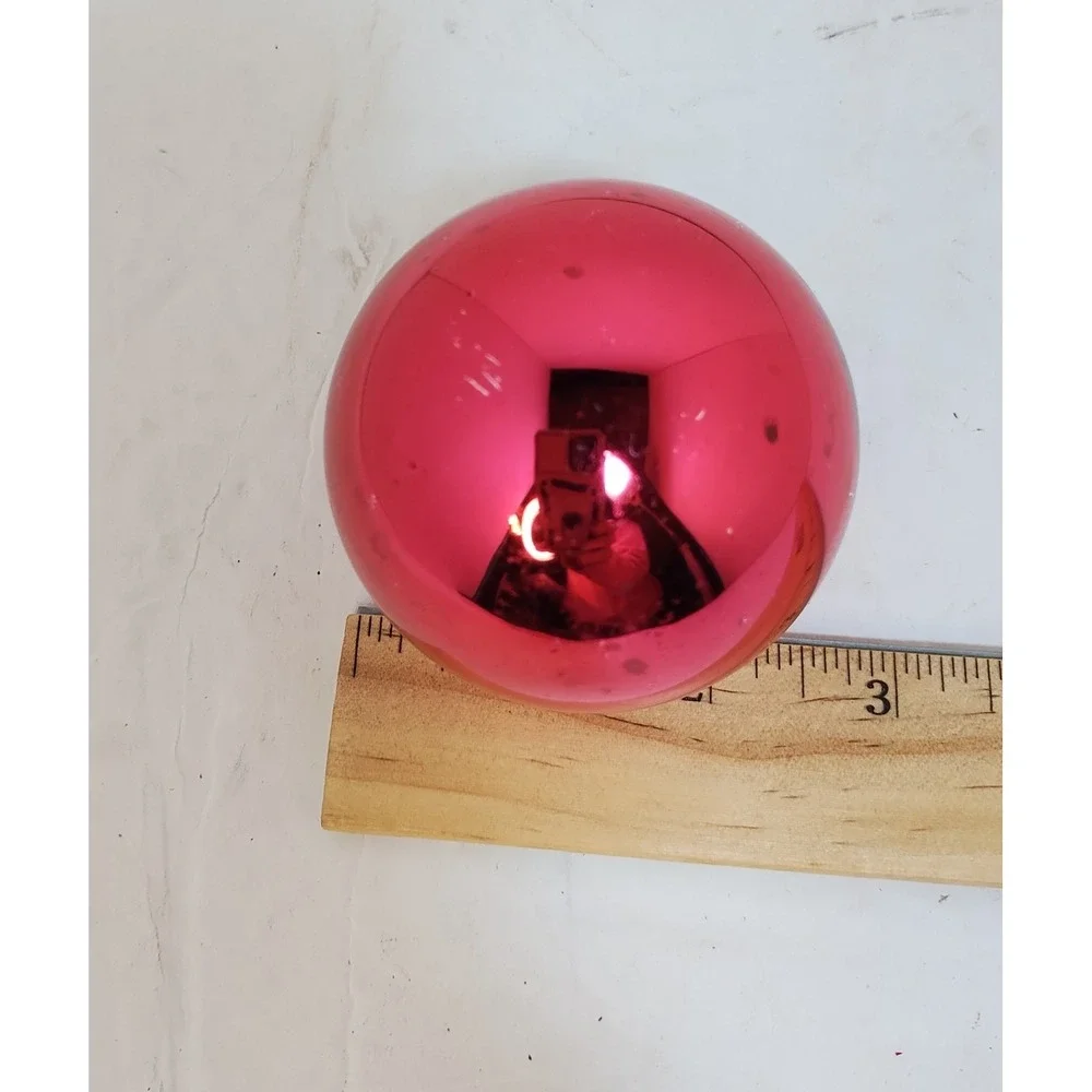 VTG Visions by Holly‎ Red Glass Christmas Ornaments Set of 6 Shiny Round Baubles